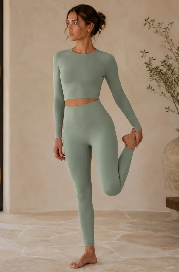 Sage long-sleeve set Activewear · Yoga, on-model studio photo by Shanlinyang Apparel